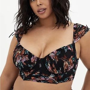 Torrid Black Floral Mesh Drawstring Bralette & Panty Set NWT Size 3